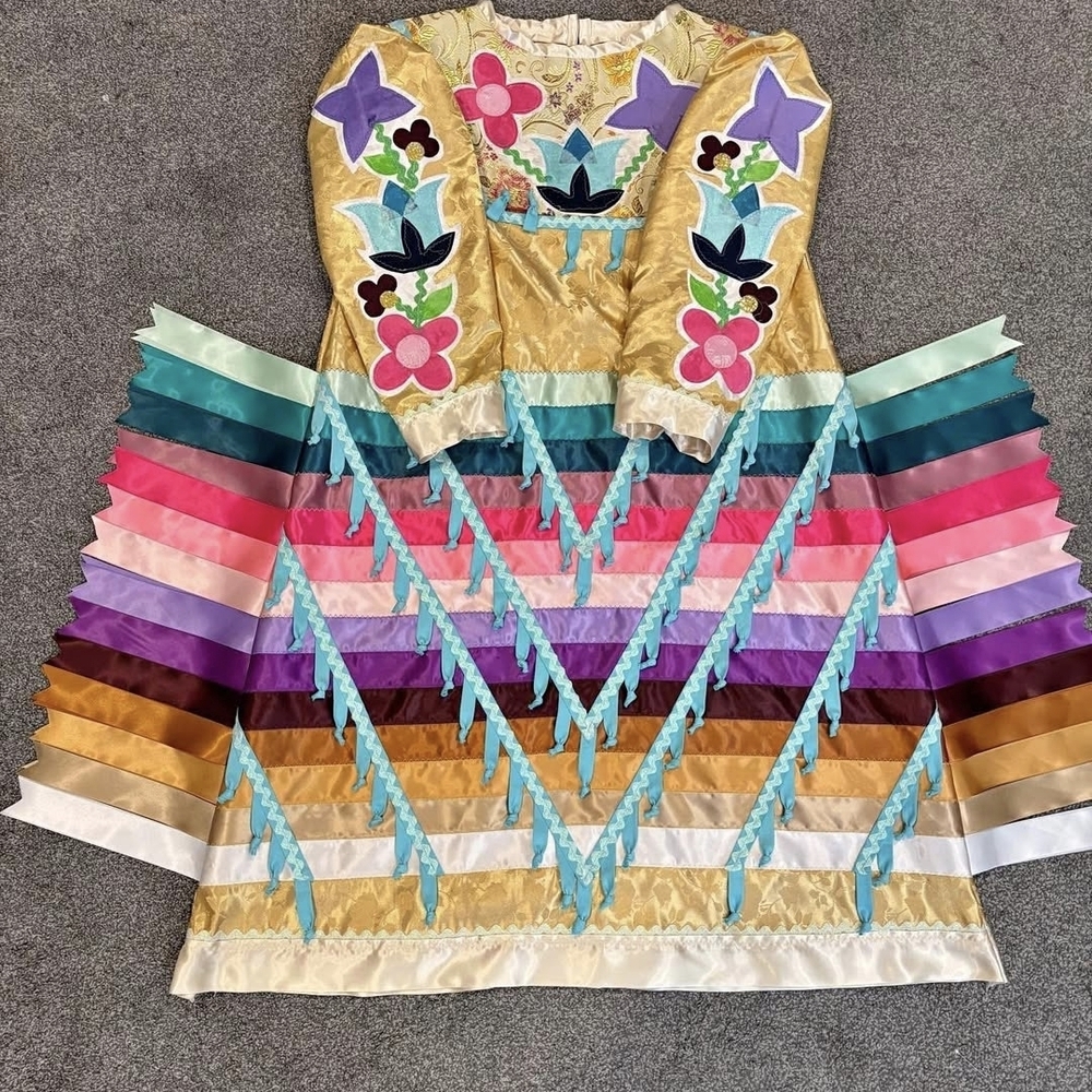 Asymmetrical Gold and Multicolor Dress - Picture 7 of 7